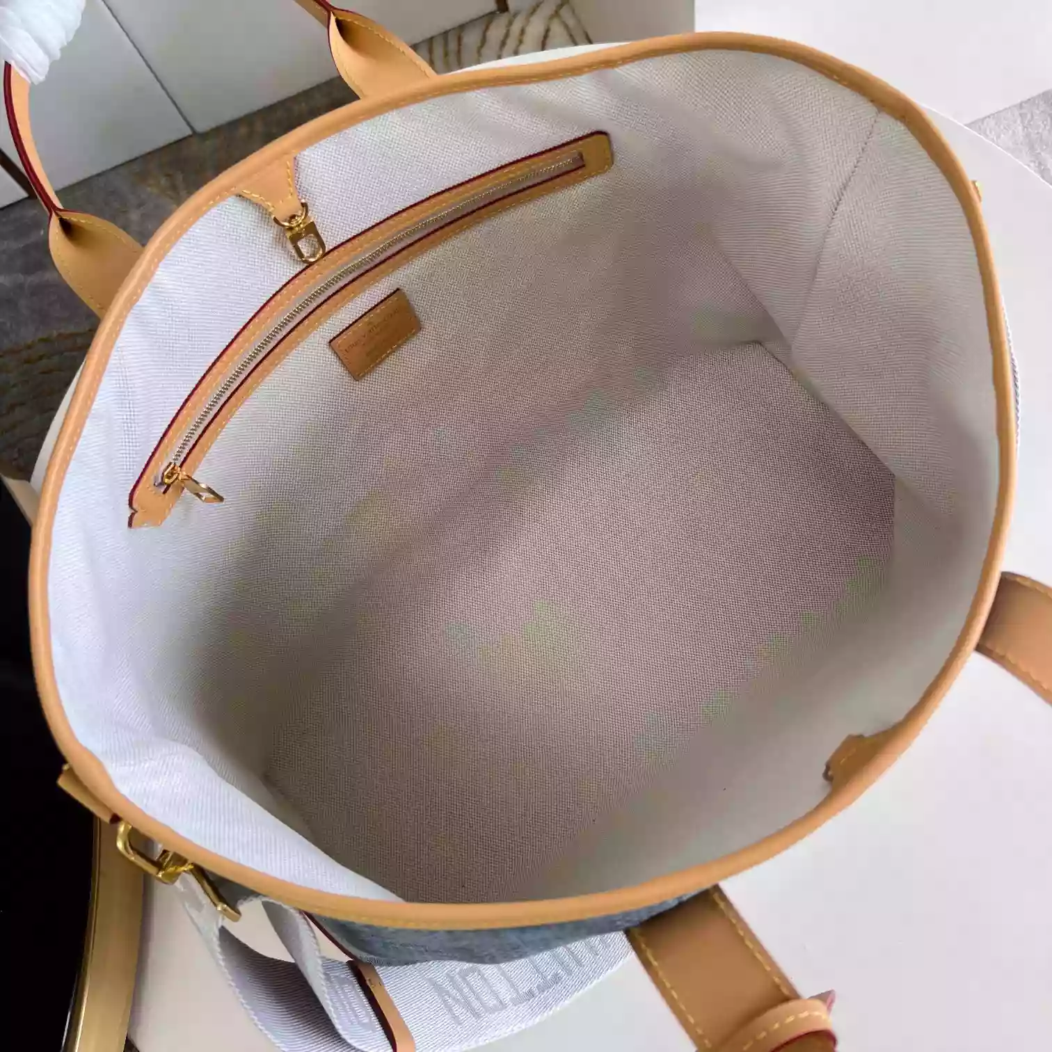 WEEKEND TOTE BLUE DAMIER DENIM 3D COTTON CANVAS N40702 – LW442