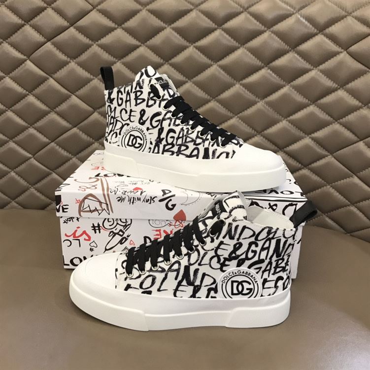 DOLCE & GABBANA CANVAS PORTOFINO LIGHT MID-TOP SNEAKERS WITH DG LOGO PRINT – DG005