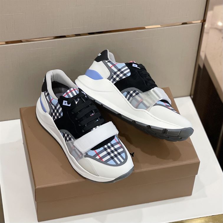 BURBERRY CHECK NYLON, LEATHER AND SUEDE SNEAKERS – BBR031