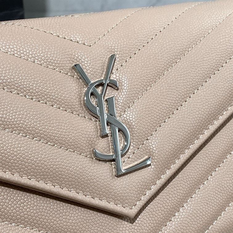 YSL CASSANDRE MATELASSÉ CHAIN WALLET IN GRAIN DE POUDRE EMBOSSED LEATHER – YB031