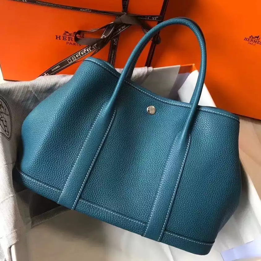 Hermes Garden Party 30 Bag In Blue Jean Taurillon Leather – HW079