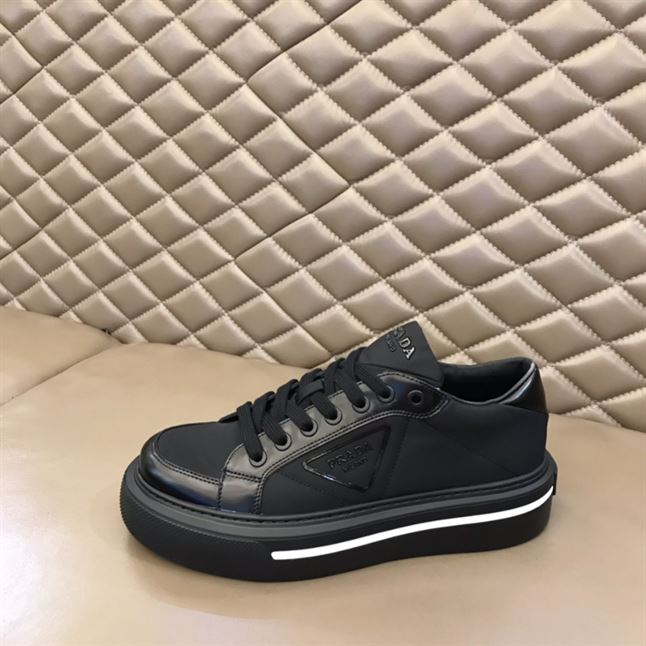 PRADA MACRO RE-NYLON AND BRUSHED LEATHER SNEAKERS – PRS058