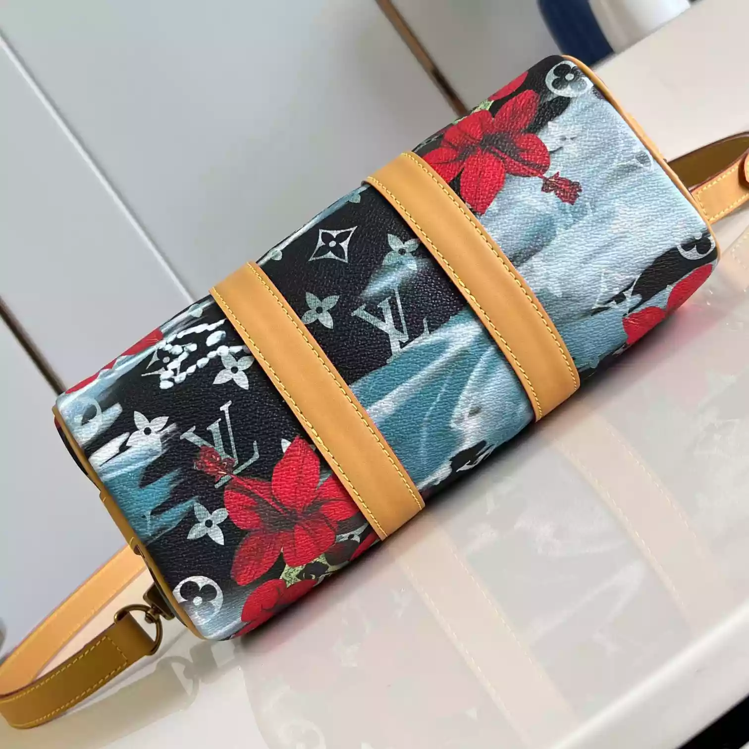 KEEPALL BANDOULIERE 25 NAVY BLUE MONOGRAM SURFIN’ CANVAS M25440 – LW433