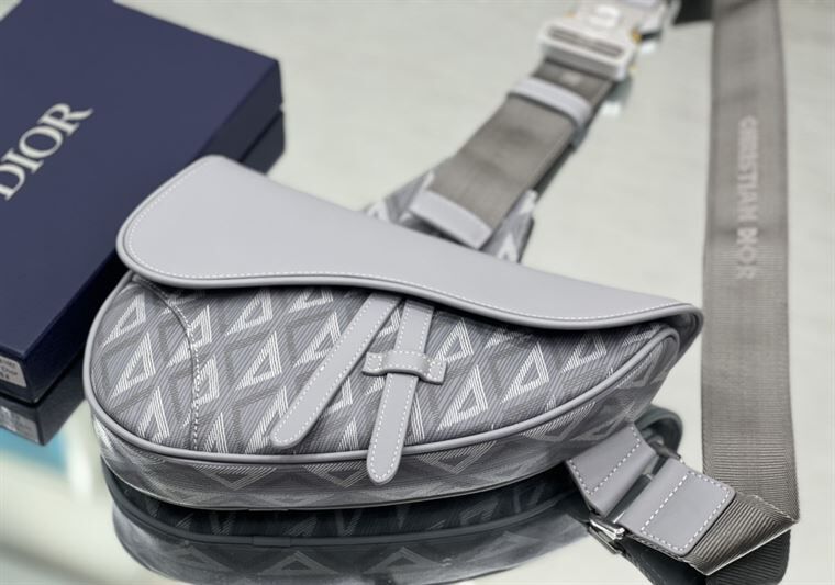 DIOR MINI SADDLE BAG GRAY CD DIAMOND CANVAS AND SMOOTH CALFSKIN – DIO005