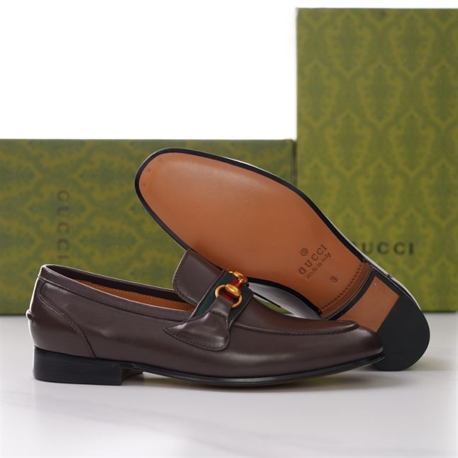 GUCCI BRIXTON WEB LOAFER IN LEATHER WITH HORSEBIT – GL009