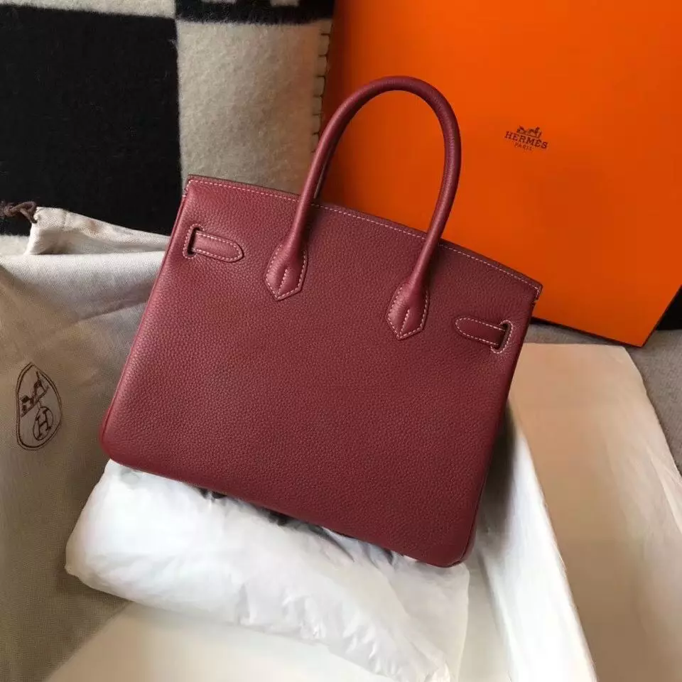 Hermes Birkin 30cm Bag In Bordeaux Clemence Leather GHW – HW032