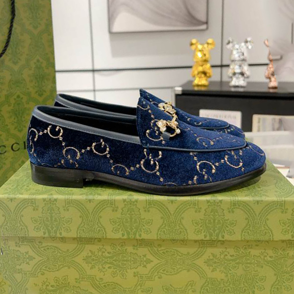 Gucci Jordaan Velvet Blue Leather Loafer – GL075