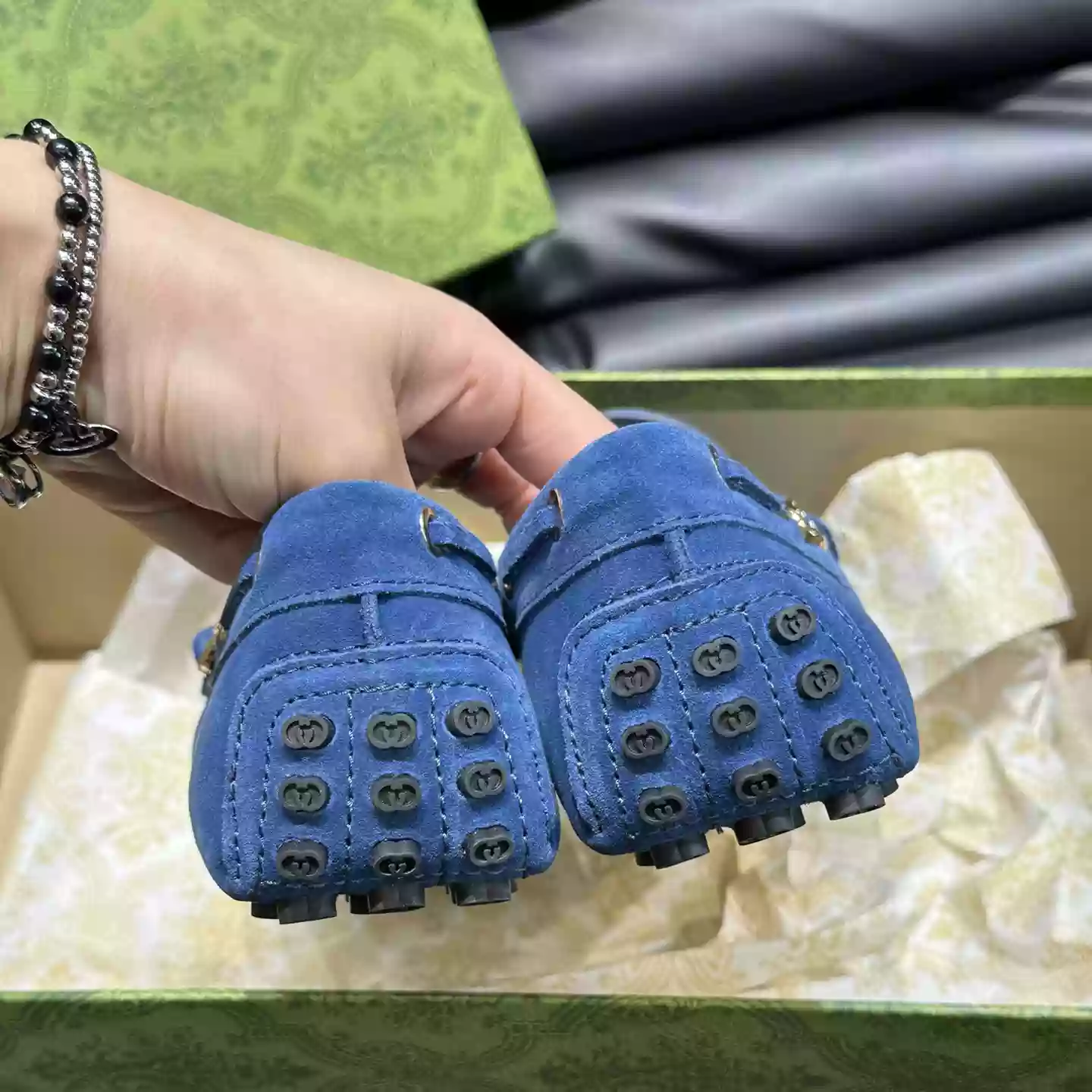 MEN’S DRIVER WITH INTERLOCKING G IN BLUE  – GL100