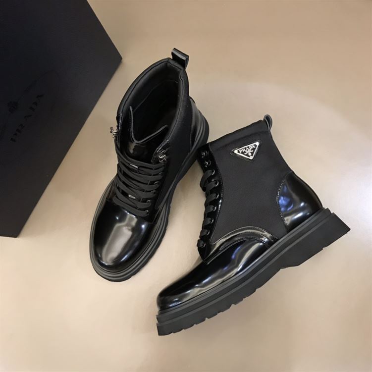 PRADA BRUSHED LEATHER AND NYLON BOOTS – PRS035