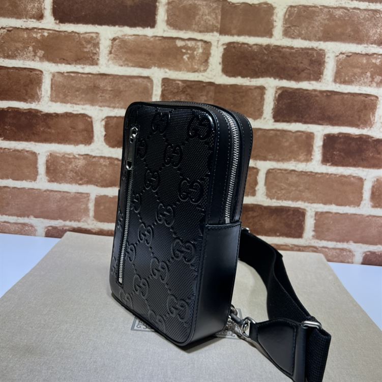 GUCCI GG EMBOSSED SLING BACKPACK BLACK LEATHER – BG018