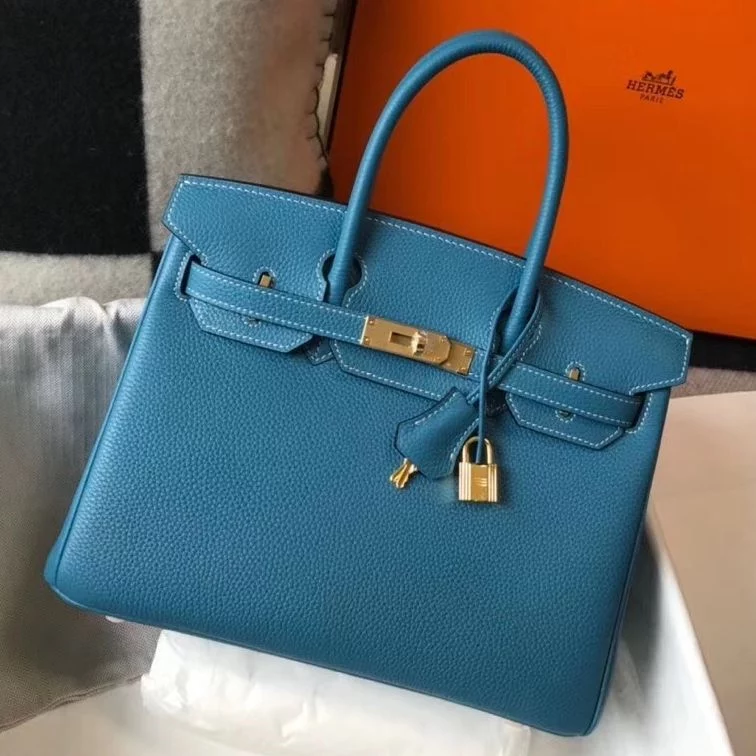 Hermes Birkin 30cm Bag In Jean Blue Clemence Leather GHW – HW033