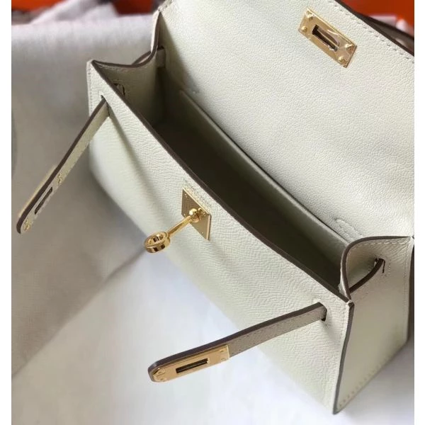 Hermes Kelly Mini II Bag In White Epsom Leather GHW – HW117