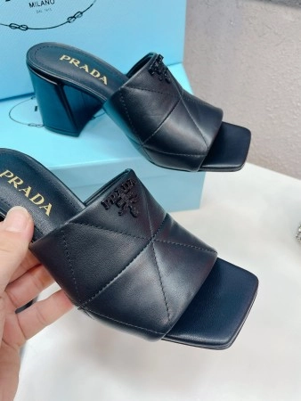 PRADA HEELED SLIDE SANDALS 65MM IN BLACK NAPPA LEATHER – PSD038