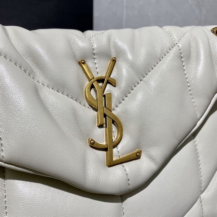 YSL SMALL PUFFER IN QUILTED NAPPA WHITE LEATHER – YB070