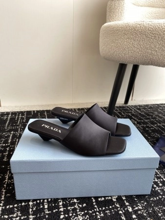PRADA HEELED SLIDES 35MM IN BLACK SATIN – PSD066