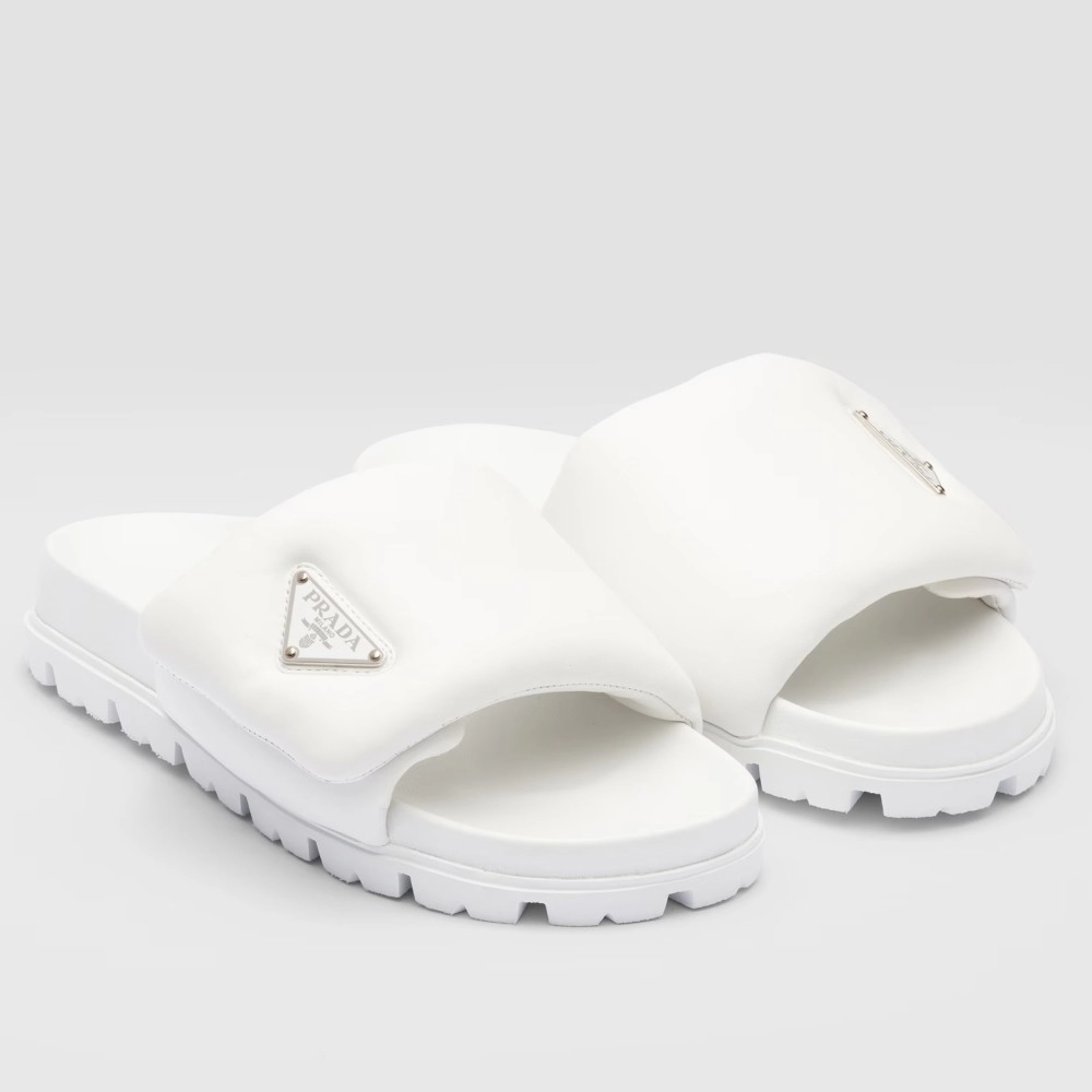 PRADA SLIDES IN WHITE SOFT PADDED NAPPA LEATHER – PSD080