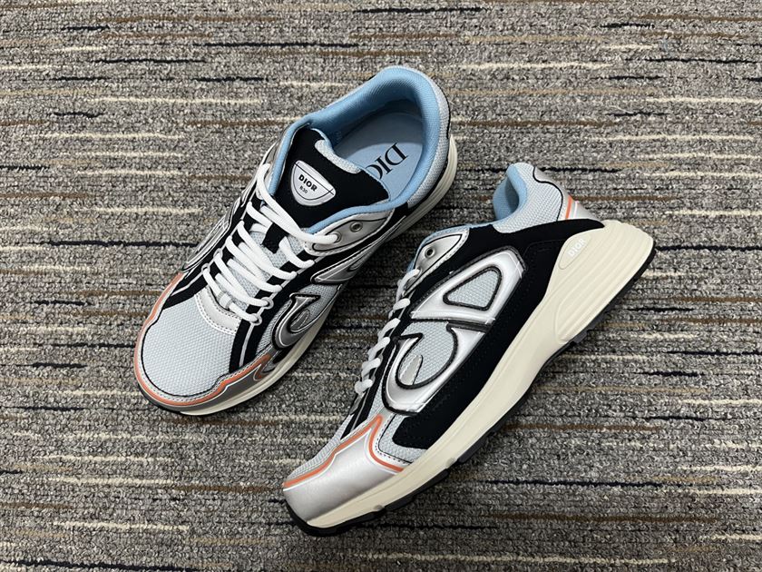 DIOR B30 SNEAKER GRAY MESH WITH SILVER-TONE AND DEEP GRAY TECHNICAL FABRIC – DO107