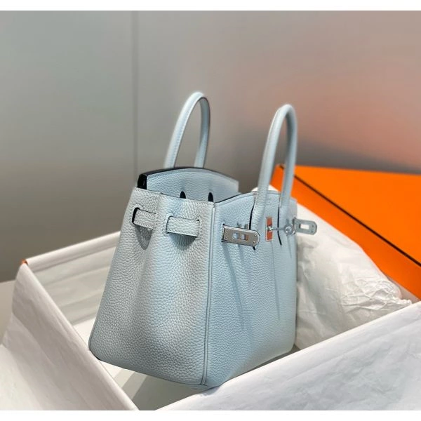 Hermes Birkin 25cm Bag In Blue Brume Clemence Leather PHW – HW003