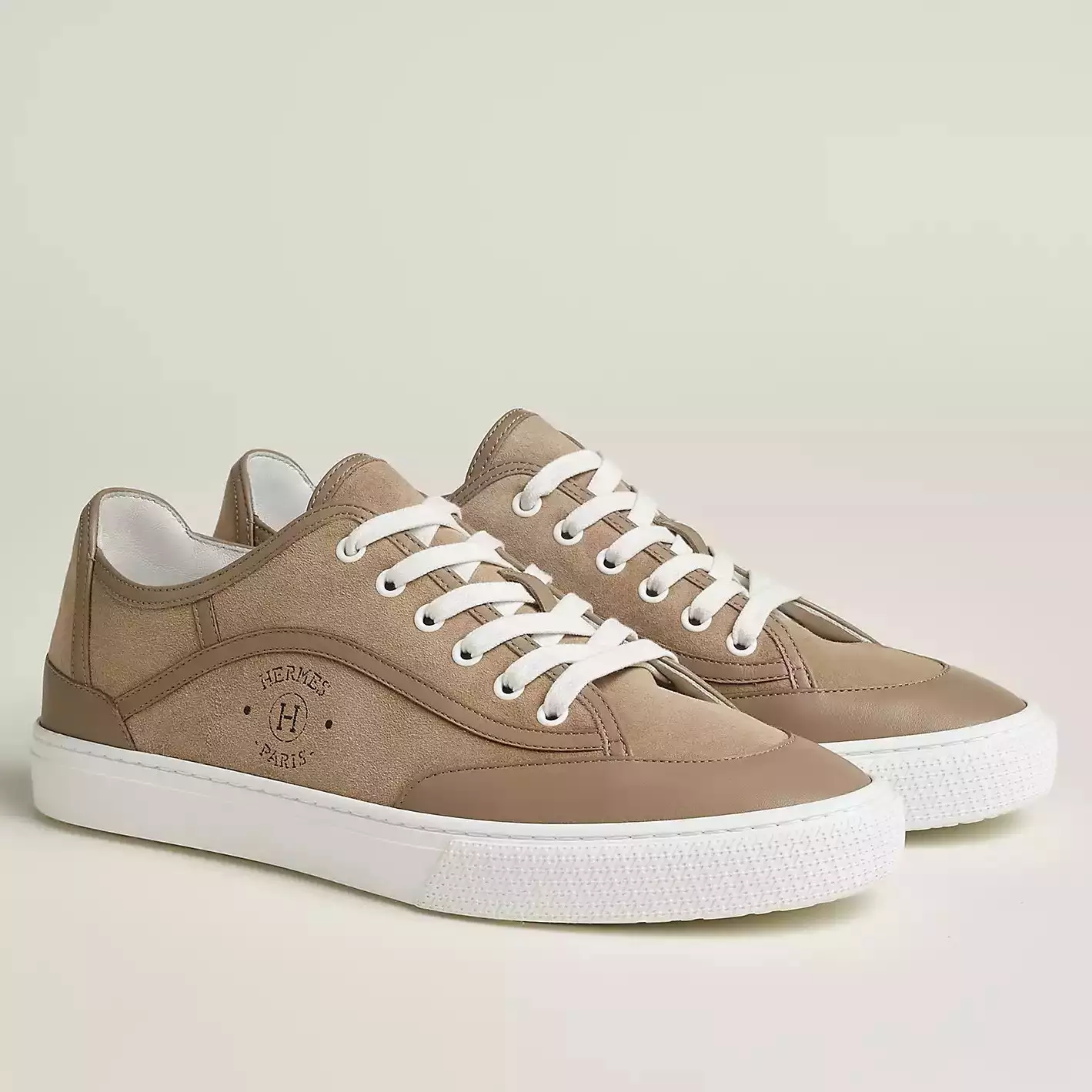 Hermes Men’s Get Sneakers in Beige Suede Leather – HM022