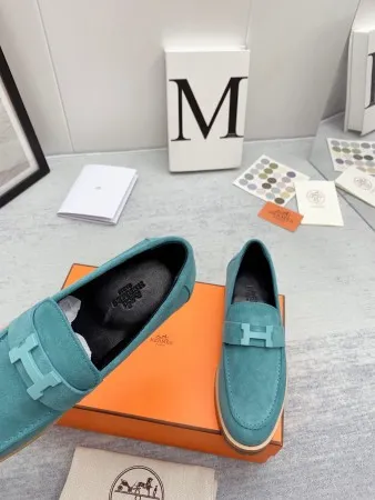 Hermes Women’s Faubourg Loafers in Blue Suede Leather – HM074