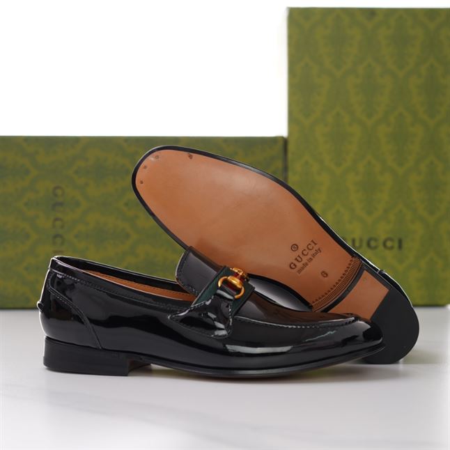 GUCCI BRIXTON WEB LOAFER IN LEATHER WITH HORSEBIT – GL012