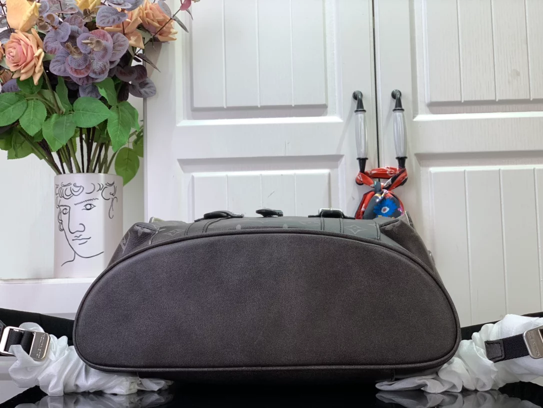 Christopher MM Backpack Black Brushed Monogram Cowhide Leather – LW159