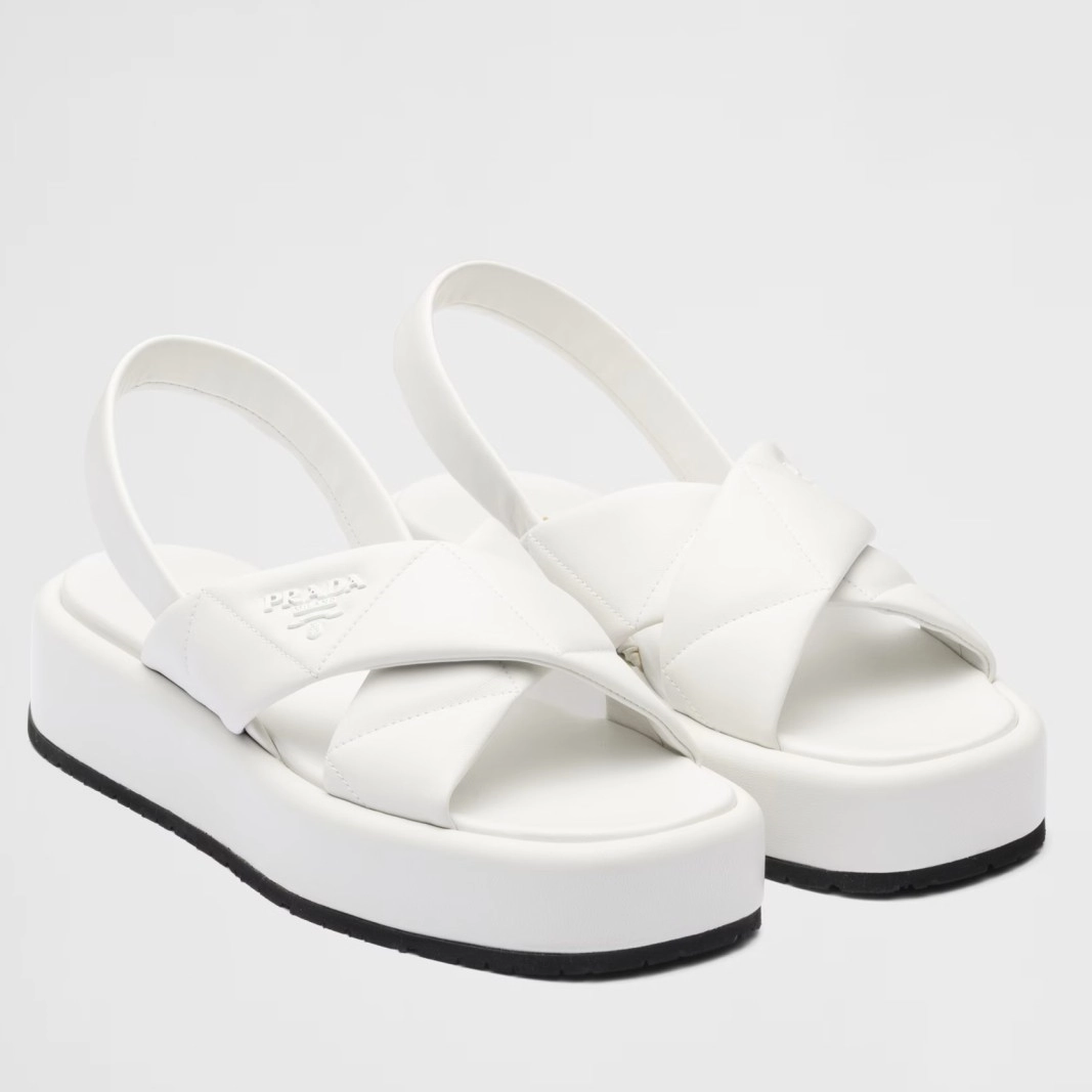 PRADA FLATFORM SANDALS IN WHITE QUILTED NAPPA LEATHER – PSD044