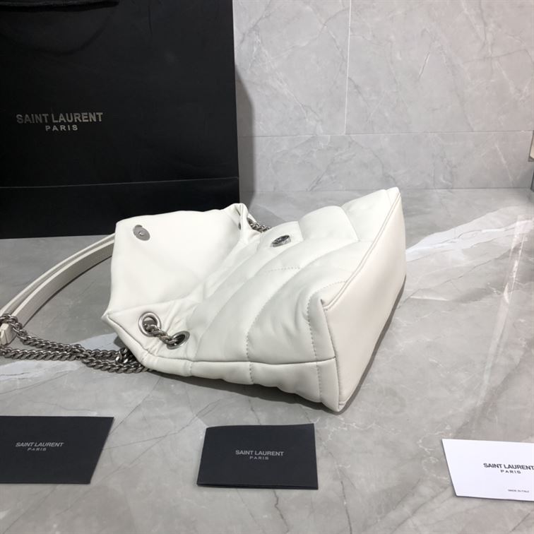 YSL SMALL PUFFER IN QUILTED NAPPA WHITE LEATHER – YB069
