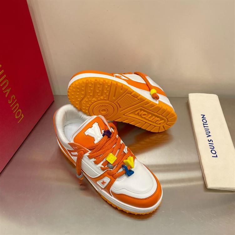 LOUIS VUITTON TRAINER MAXI LOW-TOP SNEAKERS IN WHITE AND ORANGE – LVS115