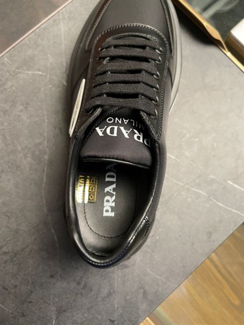 PRADA MACRO RE-NYLON AND BRUSHED LEATHER SNEAKERS – PRS055