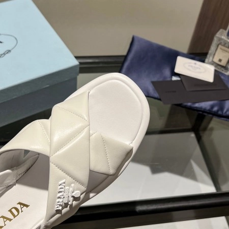 PRADA FLATFORM SANDALS IN WHITE QUILTED NAPPA LEATHER – PSD044