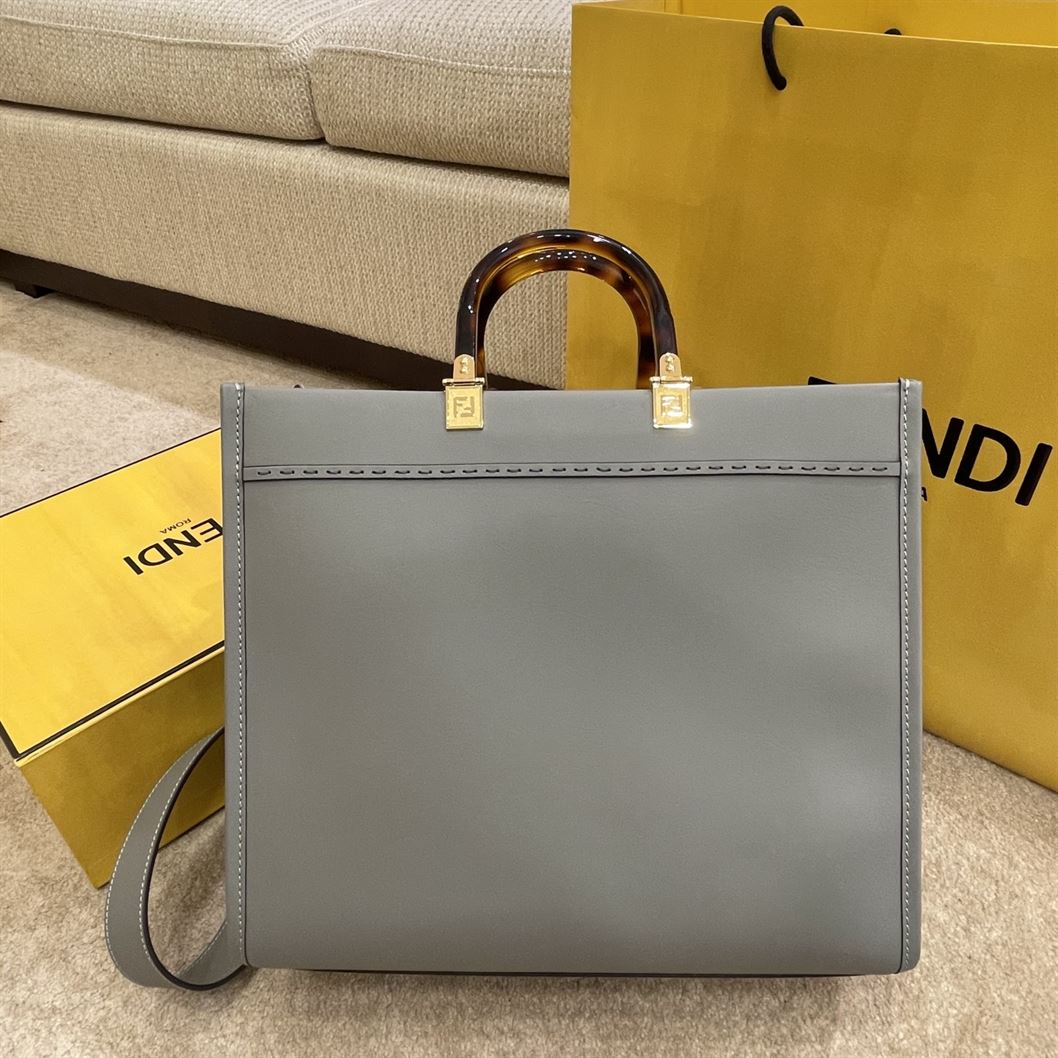 FENDI SUNSHINE MEDIUM GREY LEATHER SHOPPER BAG – F016