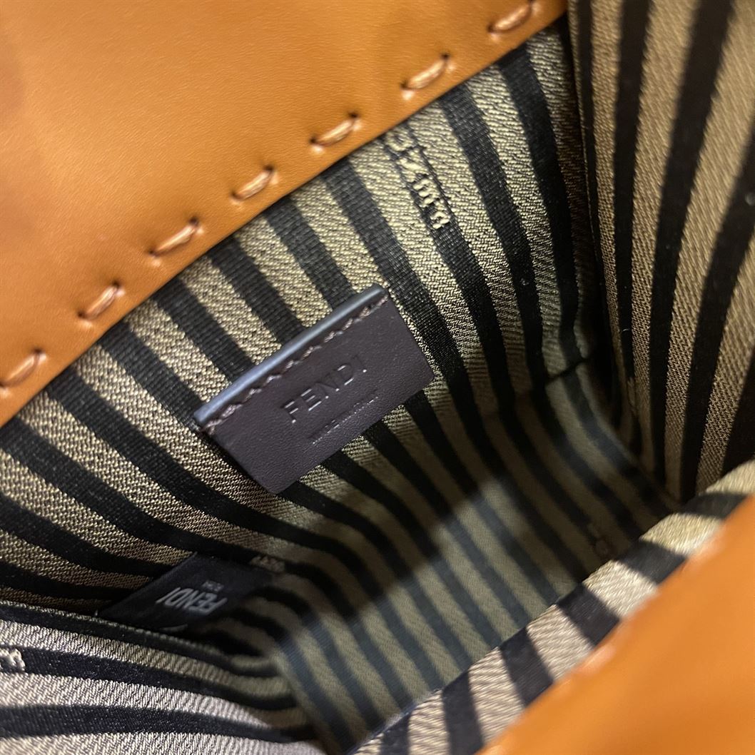 FENDI MINI SUNSHINE SHOPPER BROWN LEATHER MINI BAG – F010