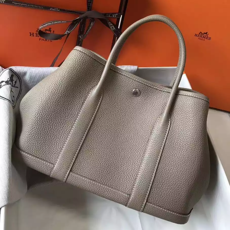 Hermes Garden Party 30 Bag In Grey Taurillon Leather – HW080