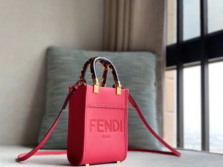 FENDI MINI SUNSHINE SHOPPER FUCHSIA LEATHER MINI BAG – F009