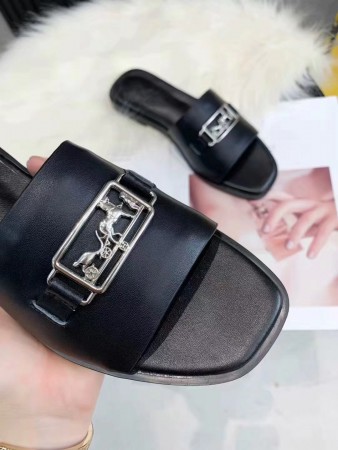 HERMES VILLA SLIDE SANDALS IN BLACK LEATHER – HMSD135