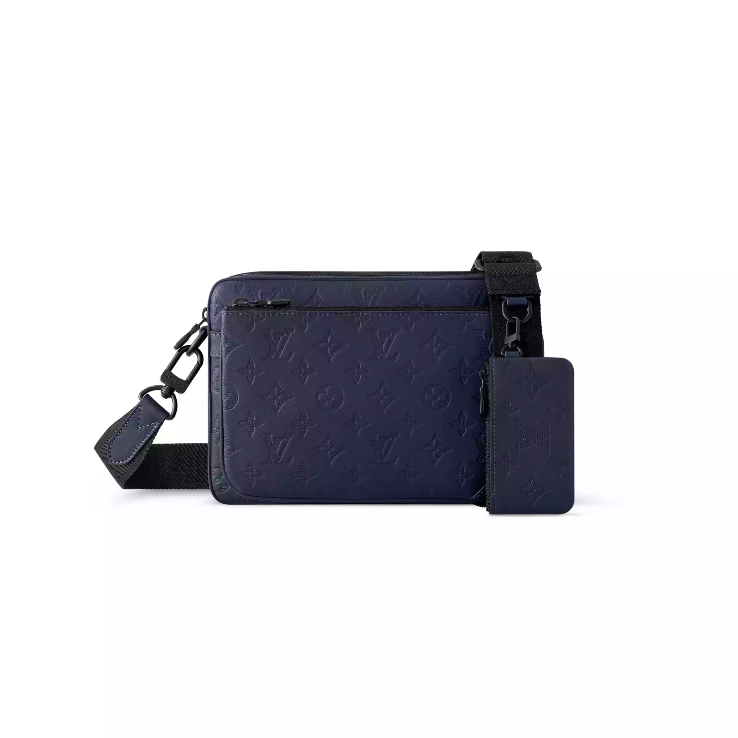 TRIO MESSENGER BAG NAVY BLUE MONOGRAM SHADOW – LW312