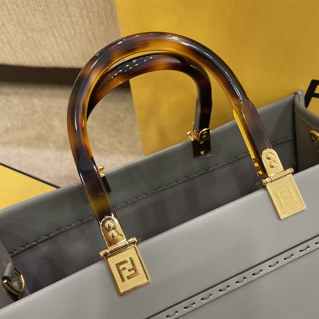 FENDI SUNSHINE MEDIUM GREY LEATHER SHOPPER BAG – F016
