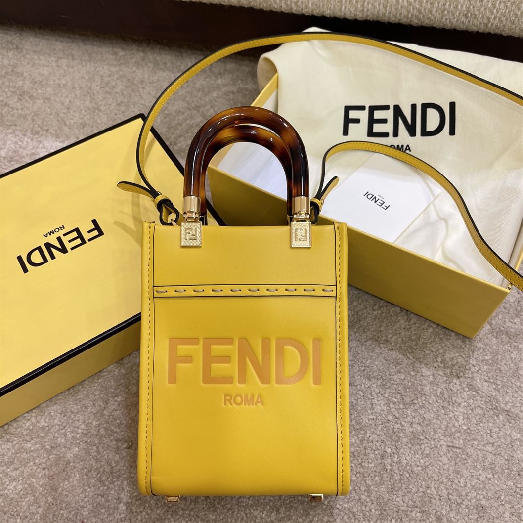 FENDI MINI SUNSHINE SHOPPER YELLOW LEATHER MINI BAG – F013