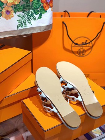 HERMES THALASSA SLIDE SANDALS IN BROWN/WHITE LAMBSKIN – HMSD136