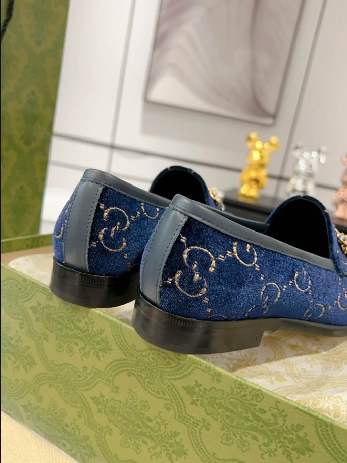 Gucci Jordaan Velvet Blue Leather Loafer – GL075