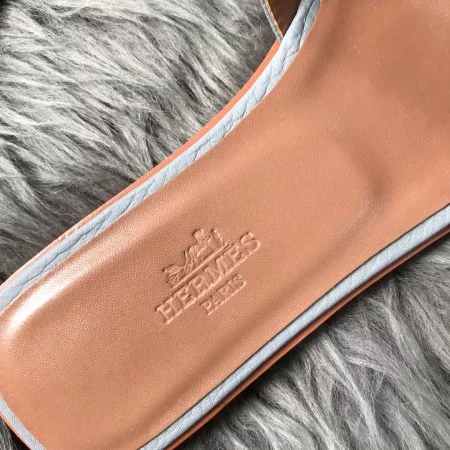 HERMES ORAN SLIDE SANDALS IN BLUE LIN CLEMENCE LEATHER – HMSD106