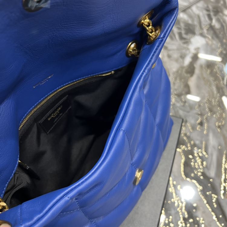 YSL SMALL PUFFER IN QUILTED NAPPA BLUE LEATHER – YB053