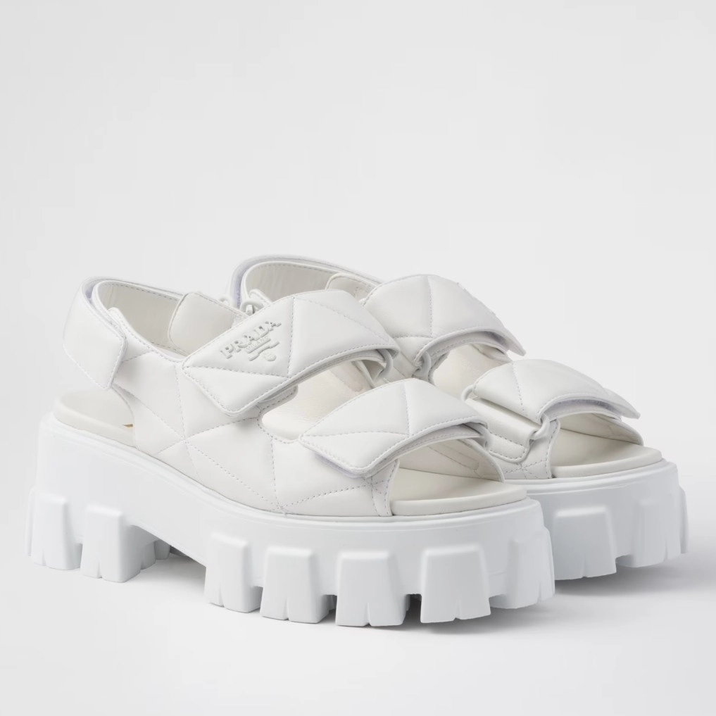 PRADA MONOLITH FLATFORM SANDALS IN WHITE NAPPA LEATHER – PSD020