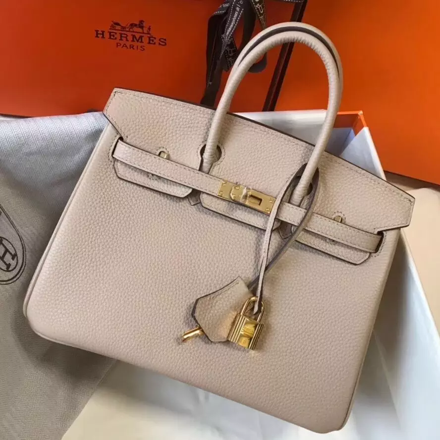 Hermes Birkin 25cm Bag In Beige Clemence Leather GHW – HW015