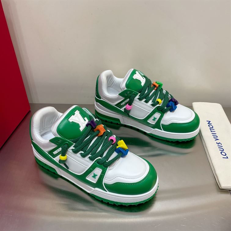 LOUIS VUITTON TRAINER MAXI LOW-TOP SNEAKERS IN WHITE AND GREEN – LVS113