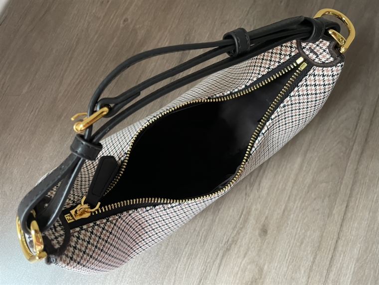 FENDIGRAPHY SMALL BROWN HOUNDSTOOTH WOOL BAG – F025