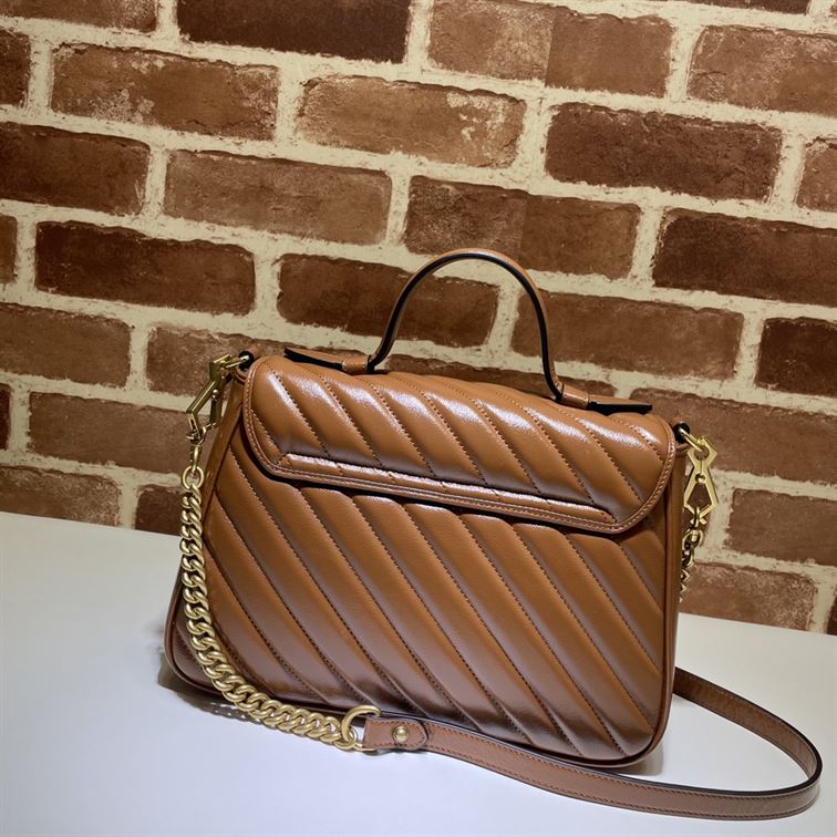 GUCCI GG MARMONT SMALL TOP HANDLE BAG IN BROWN LEATHER – GB52