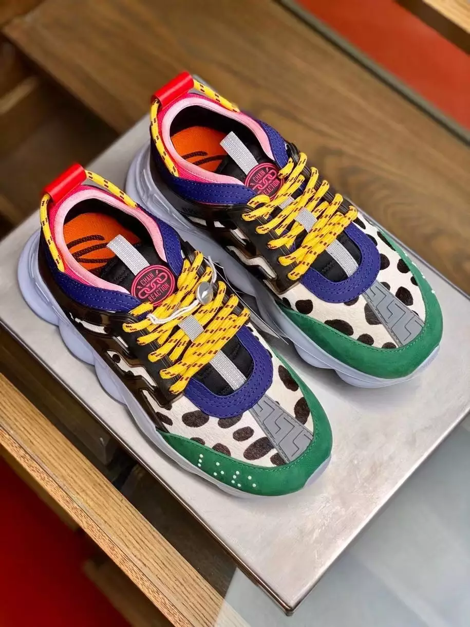 VERSACE WOMEN’S MULTICOLOUR CHAIN REACTION SNEAKERS WITH LEOPARD PRINT – VSS028
