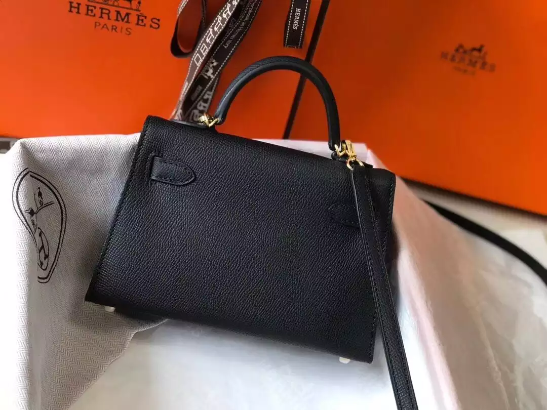 Hermes Kelly Mini II Bag In Black Epsom Leather GHW – HW120